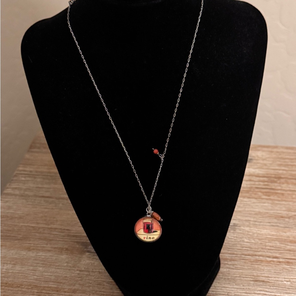 Hot Cakes Silver and Red Vino Pendant Necklace